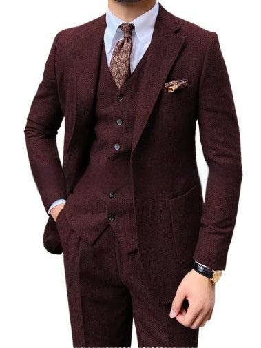 Men's Herringbone Single-breasted Casual Slim Suit mens suit Distinguished Fine Apparel