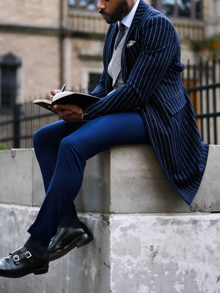 Men's Classic Striped Single-Breasted Coat mens coat Distinguished Fine Apparel