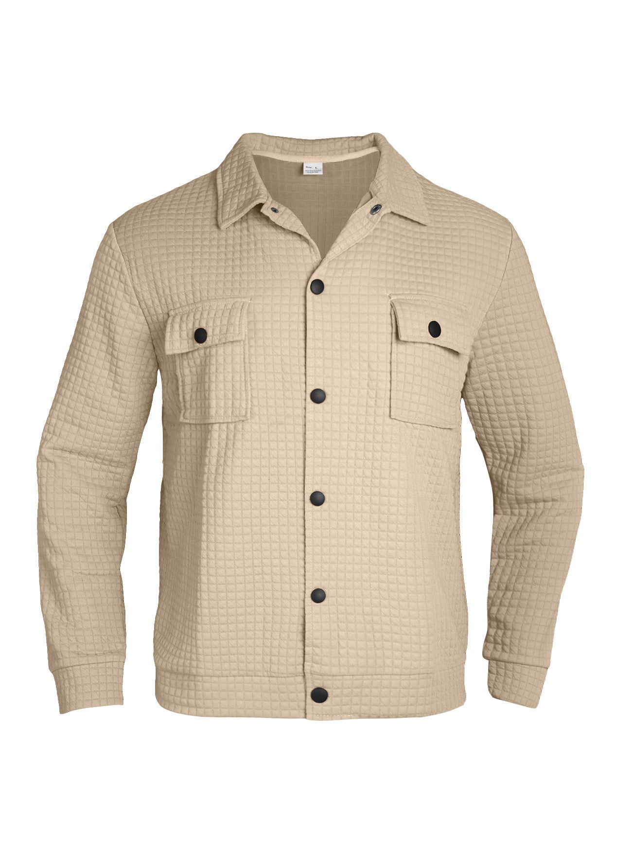 Casual Jacquard Checkered Loose Knit Work Wear For Men mens coat Distinguished Fine Apparel Khaki S