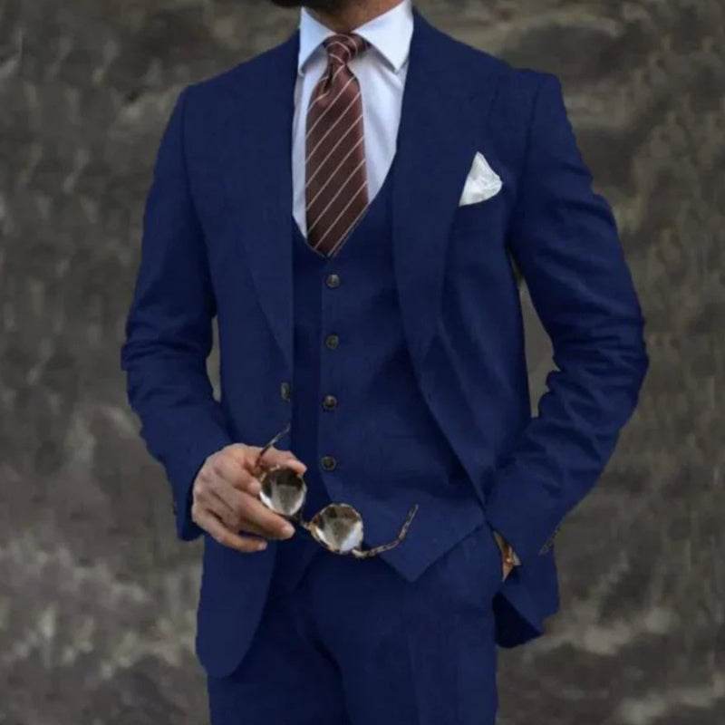European and American Modern Business Casual Three Piece Suit gents suit Distinguished Fine Apparel Dark Blue 3XL