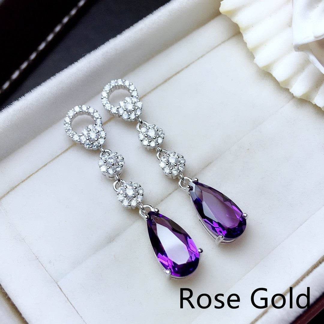 Exquisite Women's Sterling Silver Inlaid Amethyst Earrings ladys earrings Distinguished Fine Apparel Rose Gold