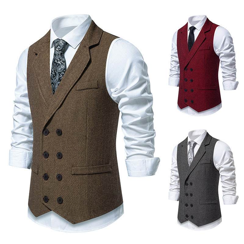 Distinguished Gentlemen's Herringbone Tweed Vest Double Breasted, Distinctive mens vest Distinguished Fine Apparel