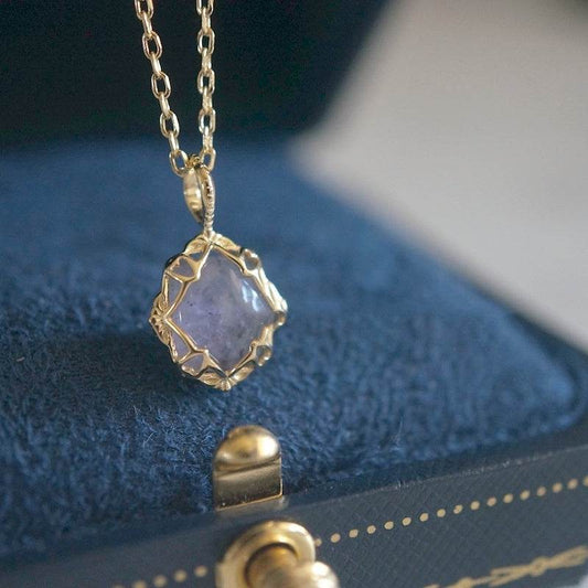 Natural Amethyst & Feldspar Pendant – 925 Silver Gold-Plated Chain ladys accessorys Distinguished Fine Apparel
