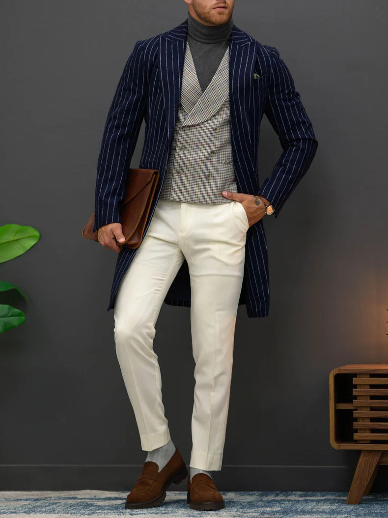 Men's Classic Striped Single-Breasted Coat mens coat Distinguished Fine Apparel