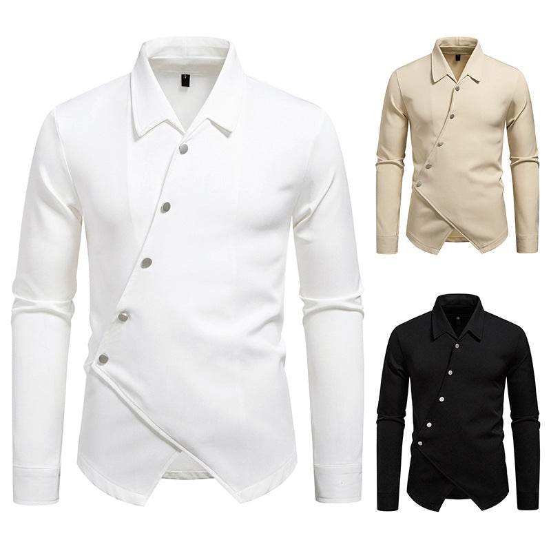 New High-end Men's Trendy Design Ruan Handsome Oblique Placket Shirt mens shirt Distinguished Fine Apparel