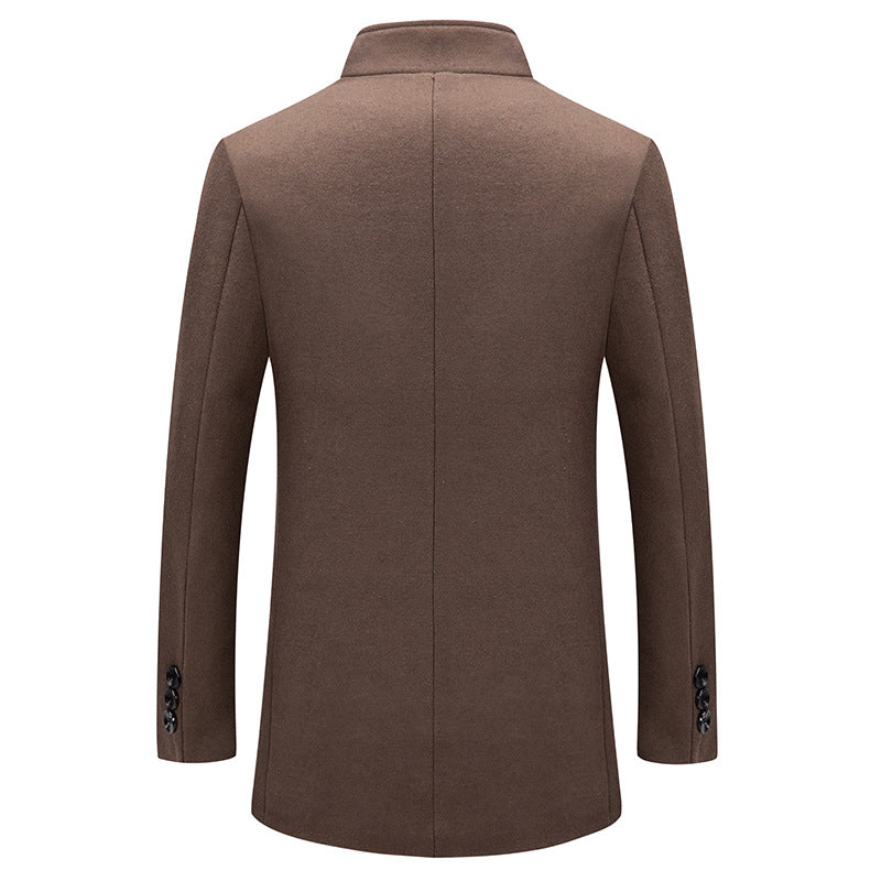 Stand-collar Cotton-lined Wrinkle-resistant Mid-length Wool Coat mens coat Distinguished Fine Apparel