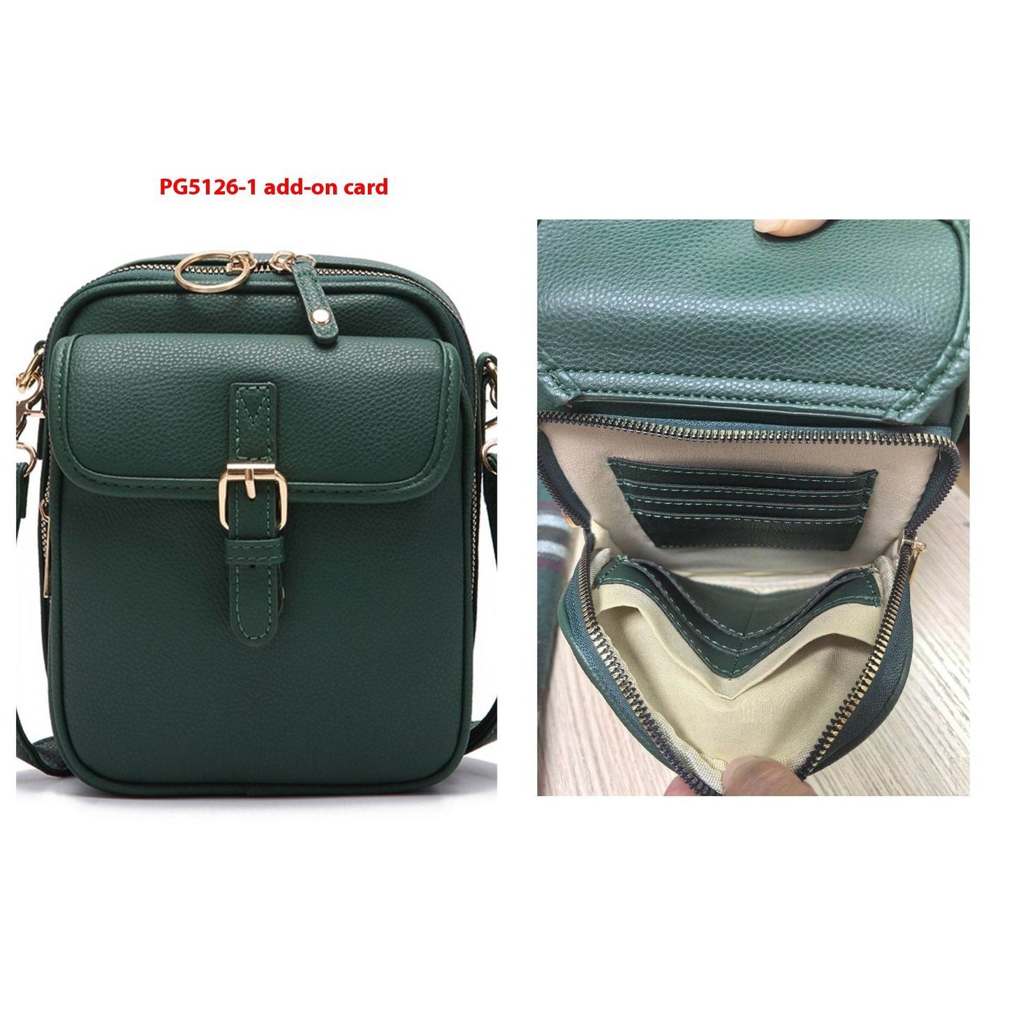 ladies Messenger Bag With 10 Card Inserts Retro Large Capacity Grate For Travel Ladies bags Distinguished Fine Apparel PG51201 Green 10 Cards
