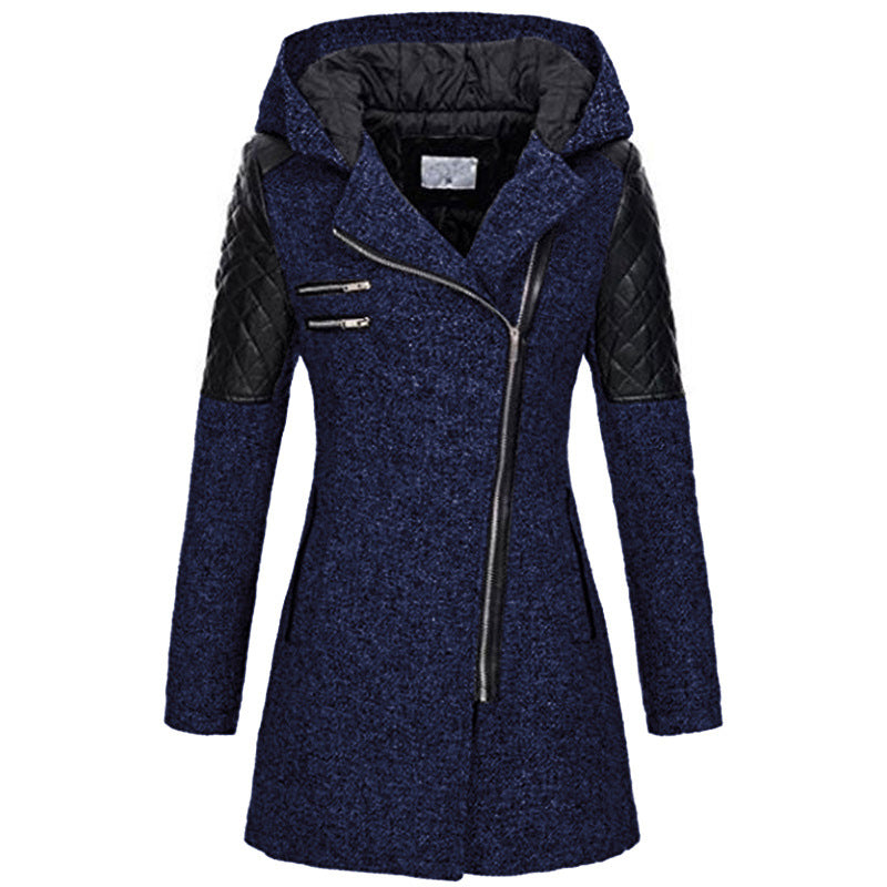 Women's Warm Coat - Thick Woolen Winter Windbreaker - Hooded womens coat Distinguished Fine Apparel Navy Blue XS