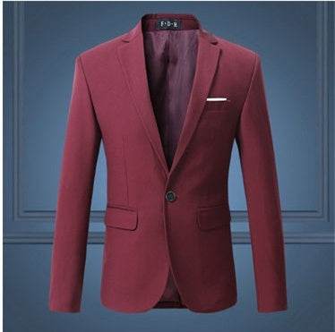 Spring And Autumn Solid Color Casual One Button Gent's Coat gents jacket Distinguished Fine Apparel Wine Red 2XL