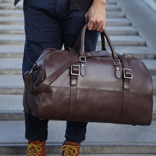 Distinguished Gents Leather Travel Bag Large Capacity Casual Portable gents bag Distinguished Fine Apparel Brown