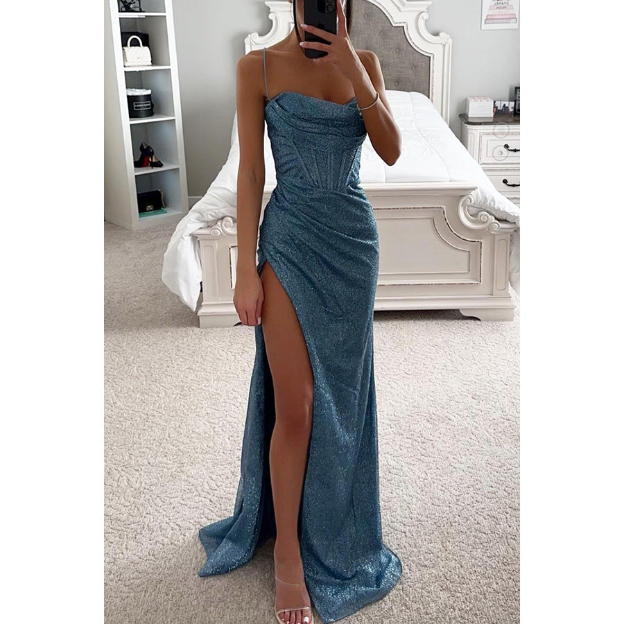 Women's Brilliant Beautiful Suspender Dress, Evening Gown, Women's dress Distinguished Fine Apparel Blue L