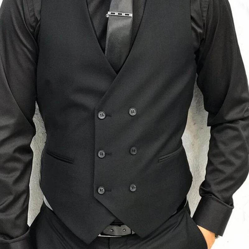 Black Formal Men's Vest Double Breasted V Neck One Piece gents vest Distinguished Fine Apparel