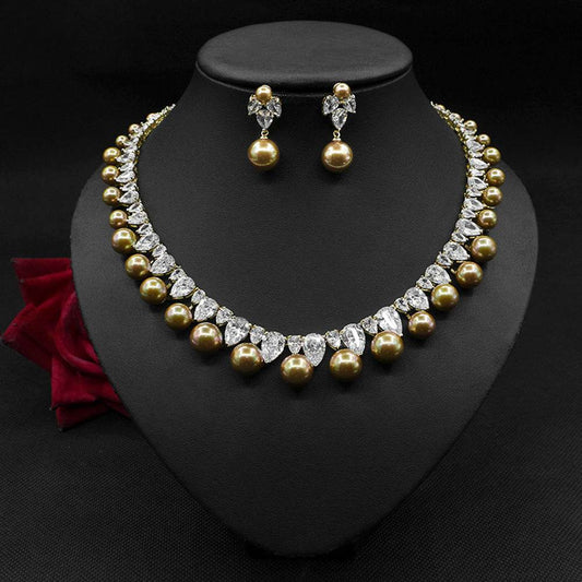 Pearl Zircon Earrings & Necklace Set – Sophisticated Sparkle for Special Evenings jewelry set Distinguished Fine Apparel