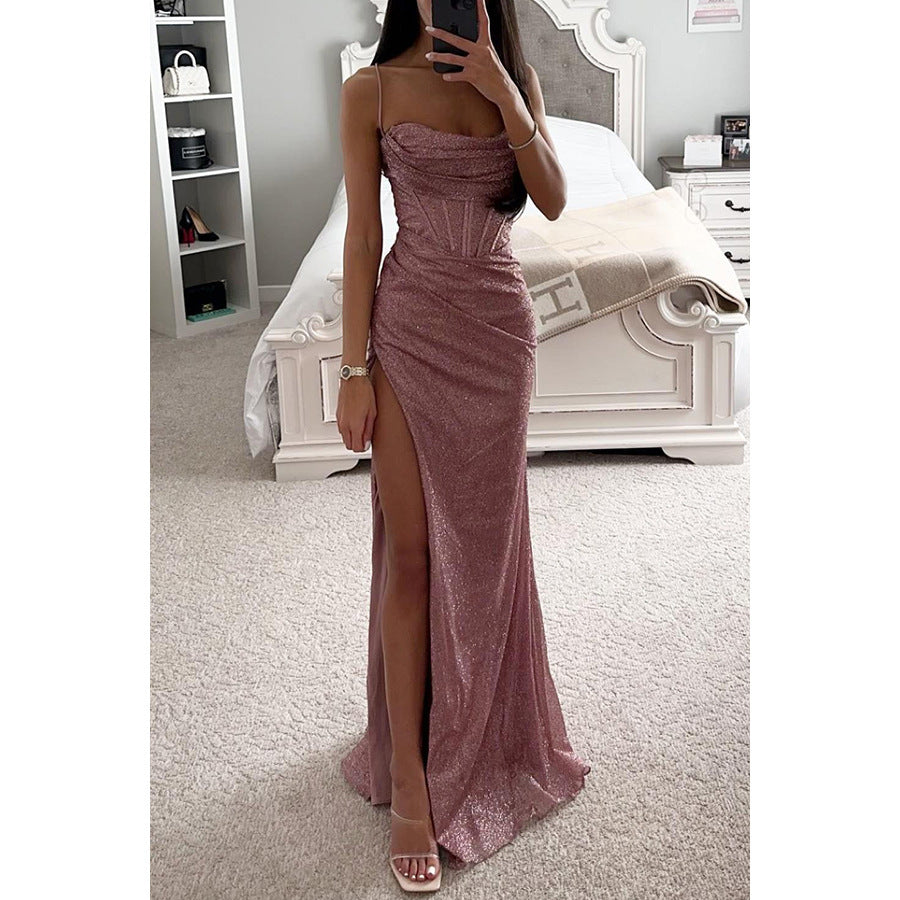Women's Brilliant Beautiful Suspender Dress, Evening Gown, Women's dress Distinguished Fine Apparel Pink L