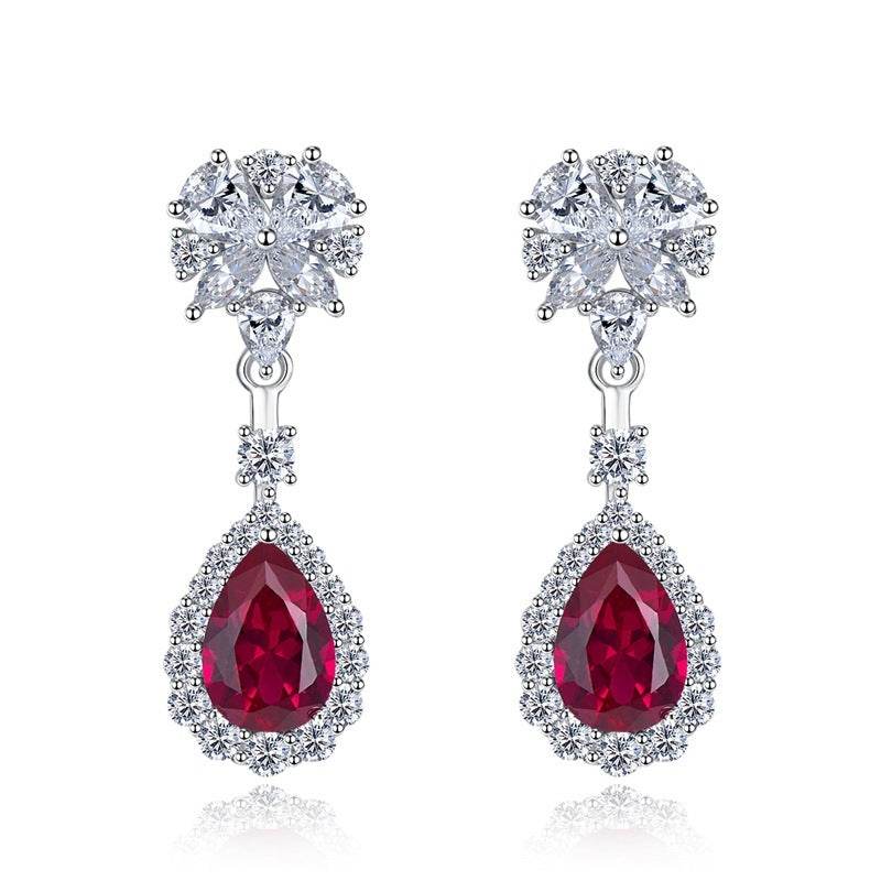 Sterling Silver Simulation Ruby Long Earrings ladys earrings Distinguished Fine Apparel E088 Red Diamond 925 Silver