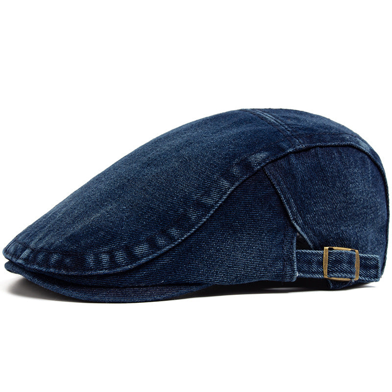 Retro Washed Denim Beret Casual Head Wear womens hats Distinguished Fine Apparel Dark Blue Adjustable