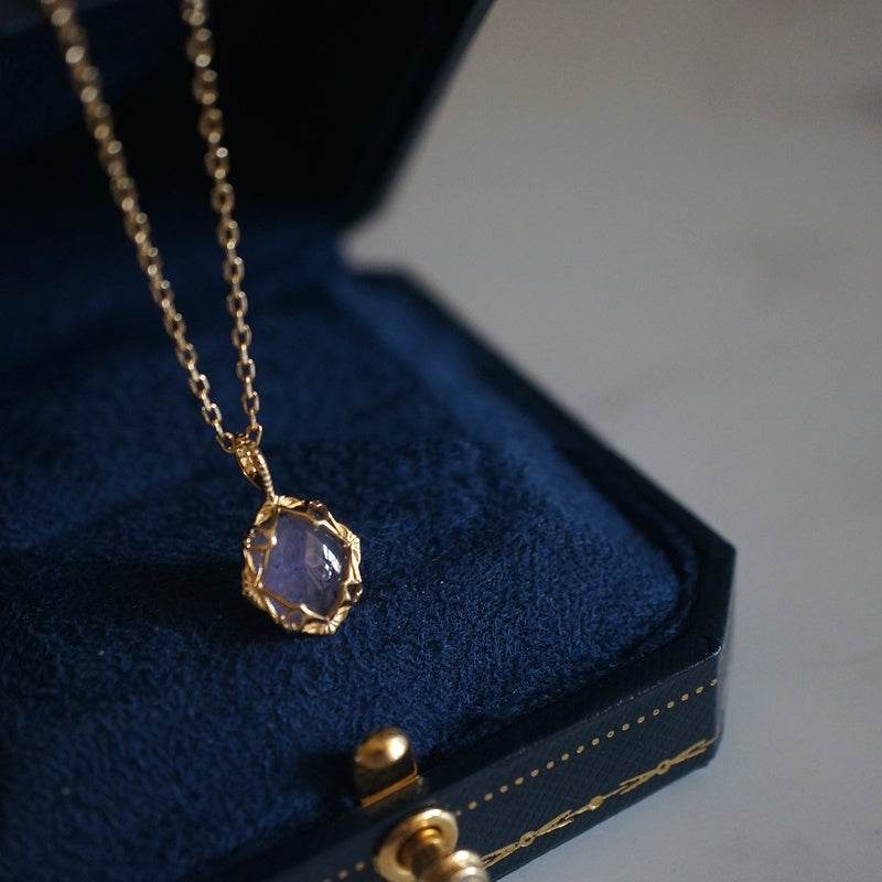 Natural Amethyst & Feldspar Pendant – 925 Silver Gold-Plated Chain ladys accessorys Distinguished Fine Apparel