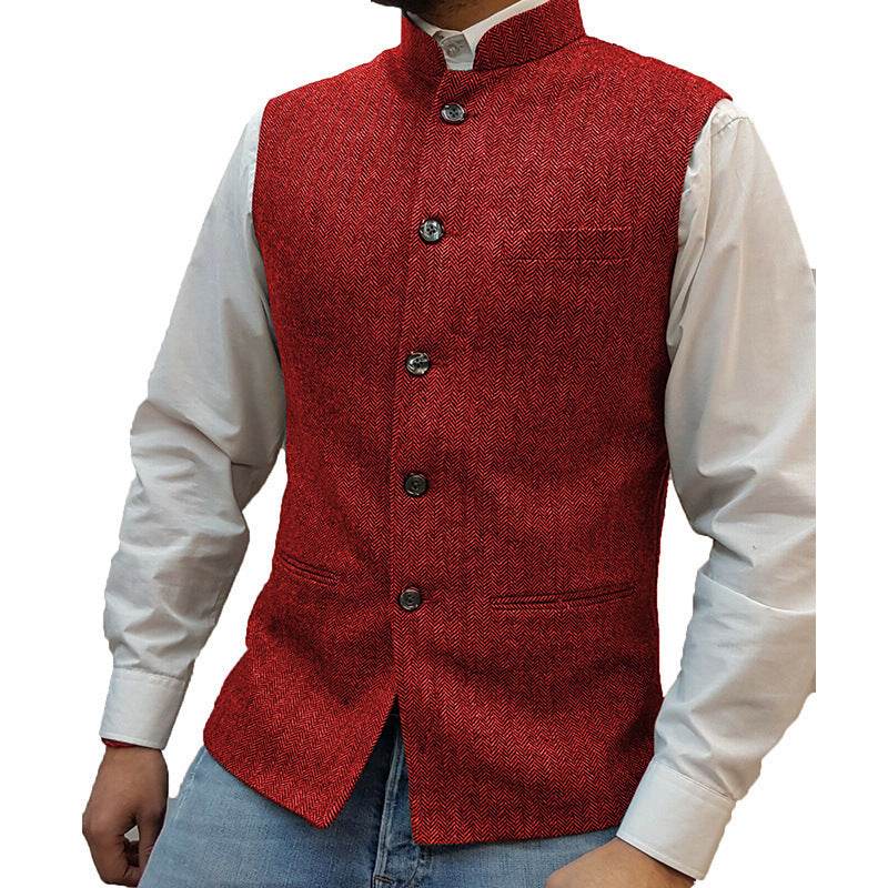 Zhongshan Collar Herringbone Pattern Gentlemen's Vest - Casual or Semi Formal mens vest Distinguished Fine Apparel