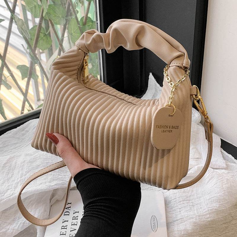 Ladies Crossbody Pleated Small Tote Bag - Casual Simple Elegant Messenger Style ladys bag Distinguished Fine Apparel