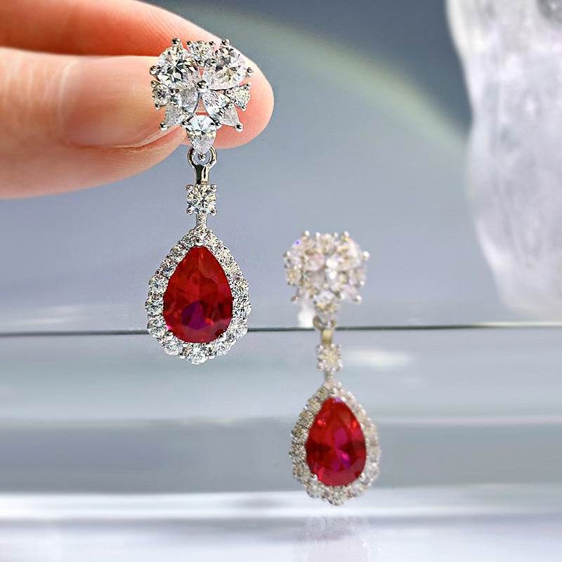 Sterling Silver Simulation Ruby Long Earrings ladys earrings Distinguished Fine Apparel