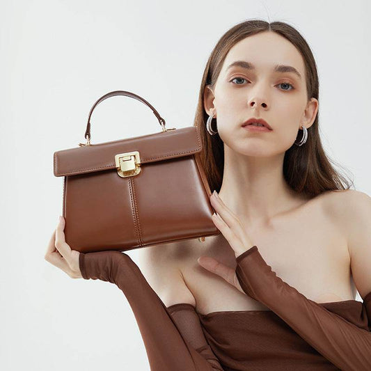 Women's Genuine Leather Hachette Clasp Shoulder Bag ladys accessorys Distinguished Fine Apparel