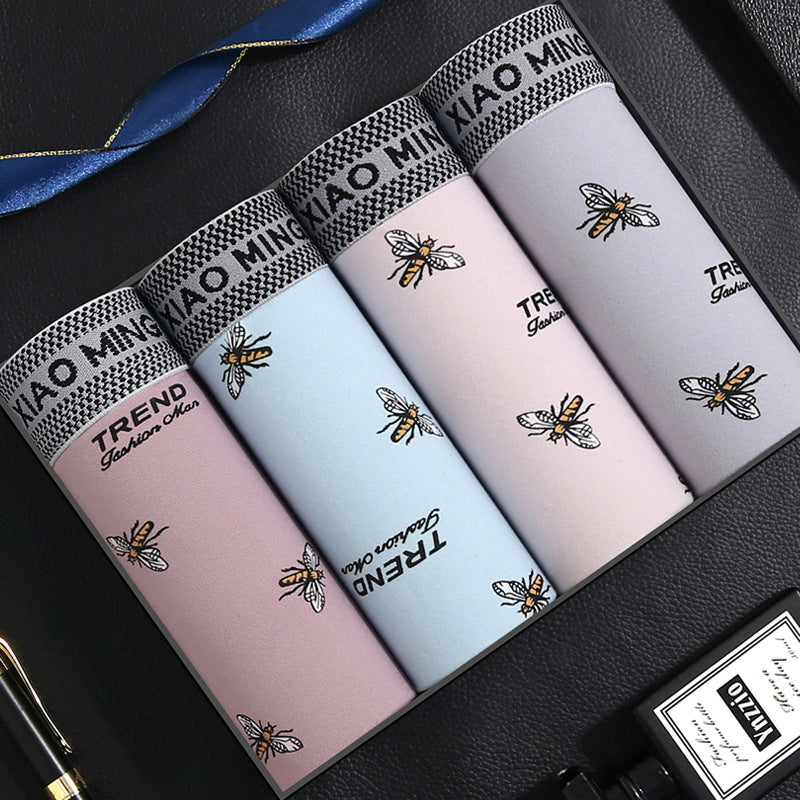 Men's Underwear Large Size Boxer Pack of X4 mens underwear Distinguished Fine Apparel Autumn Bee Language 4PCs L