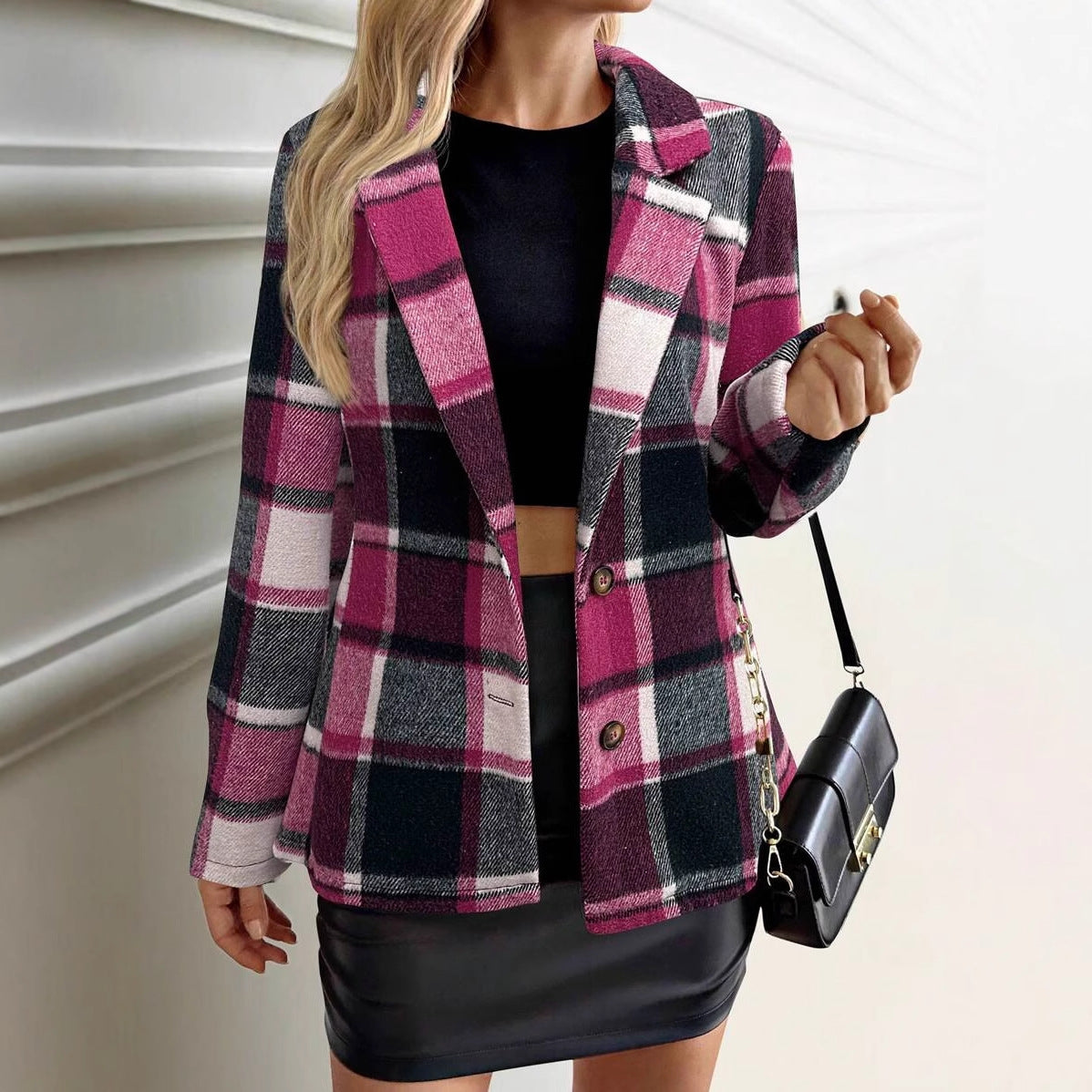Ladies' Loose Versatile Plaid Jacket - Distinguished Fine Apparel women's jacket Distinguished Fine Apparel