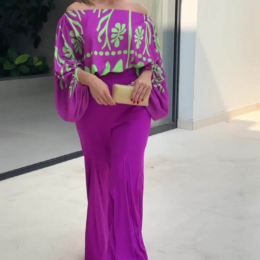 Women's Printed Summer Top and Wide-leg Pants Set - Absolutely Beautiful ladys pants Distinguished Fine Apparel