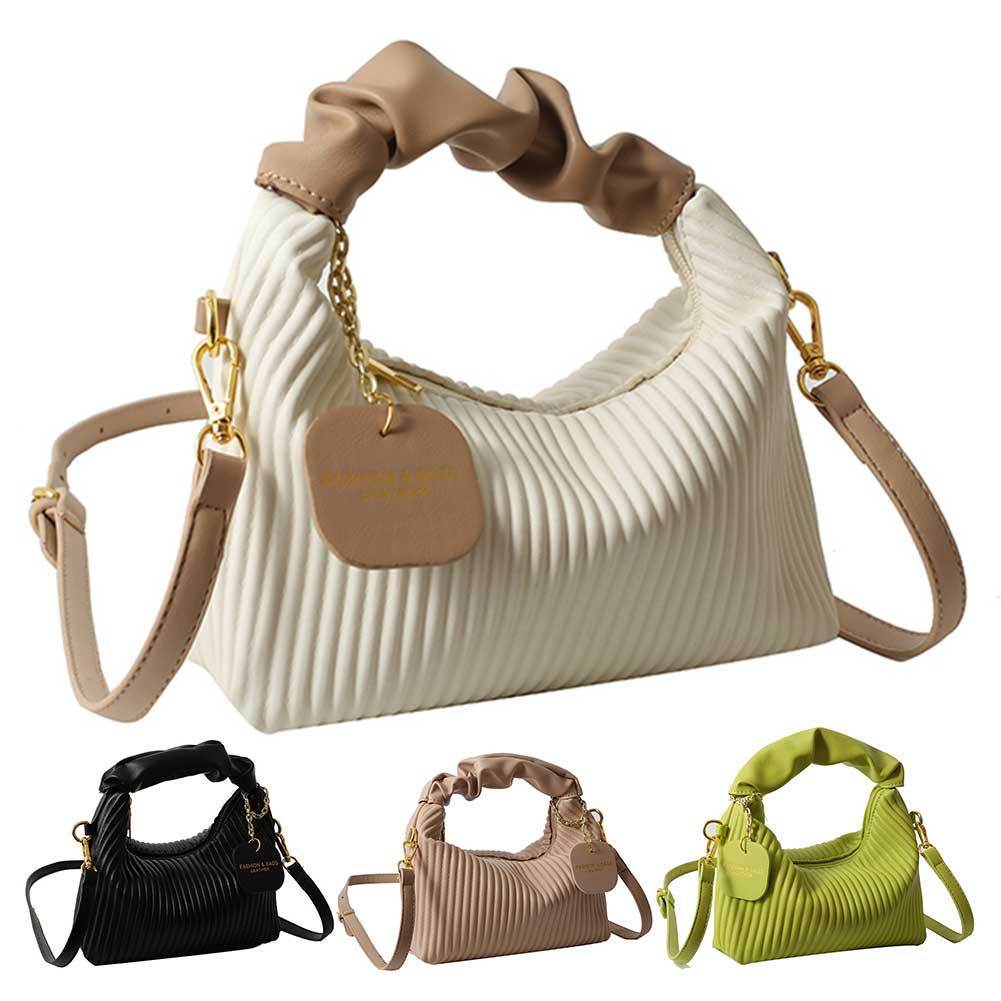 Ladies Crossbody Pleated Small Tote Bag - Casual Simple Elegant Messenger Style ladys bag Distinguished Fine Apparel