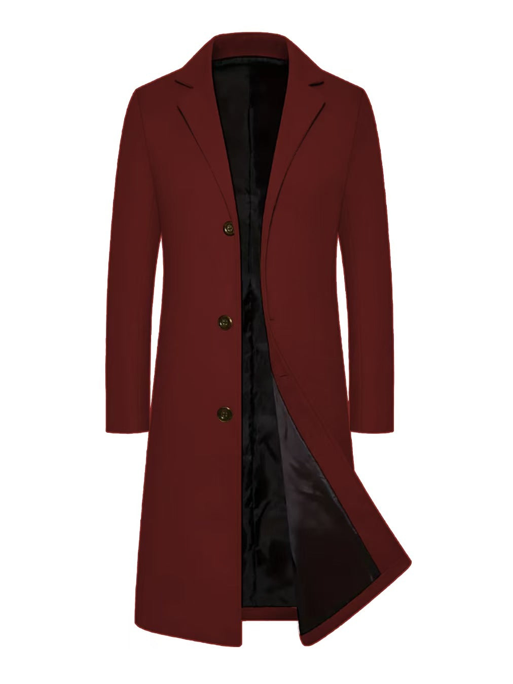 Maroon coat with black lining on a white background