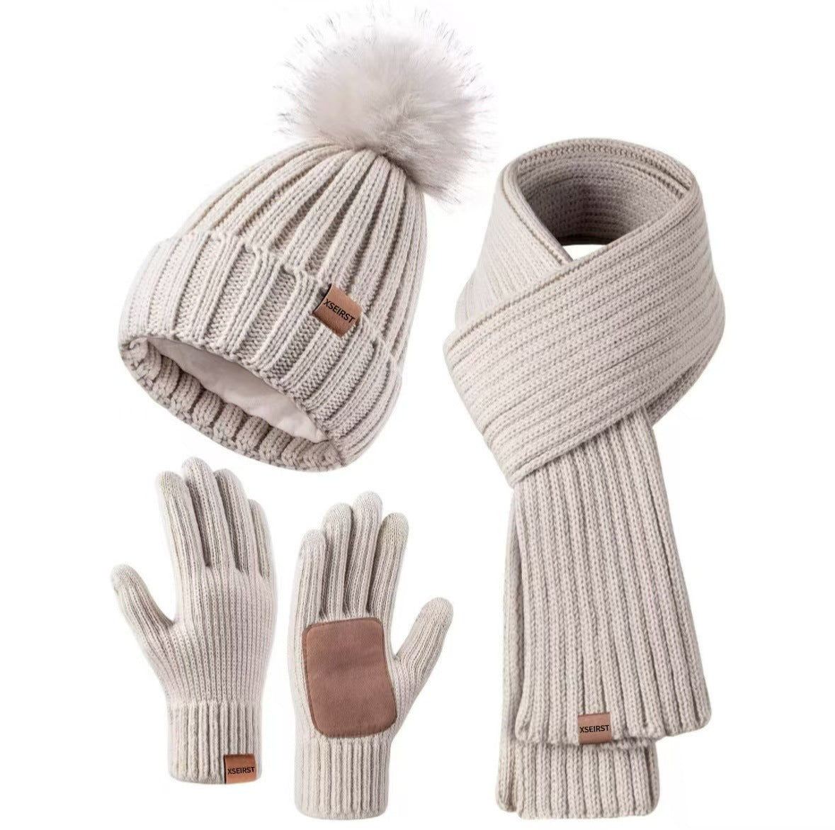 Men's And Women's Knitted Hat Scarf Gloves hat skarf gloves set Distinguished Fine Apparel Beige Suit