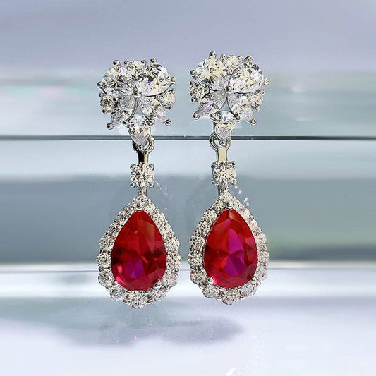 Sterling Silver Simulation Ruby Long Earrings ladys earrings Distinguished Fine Apparel