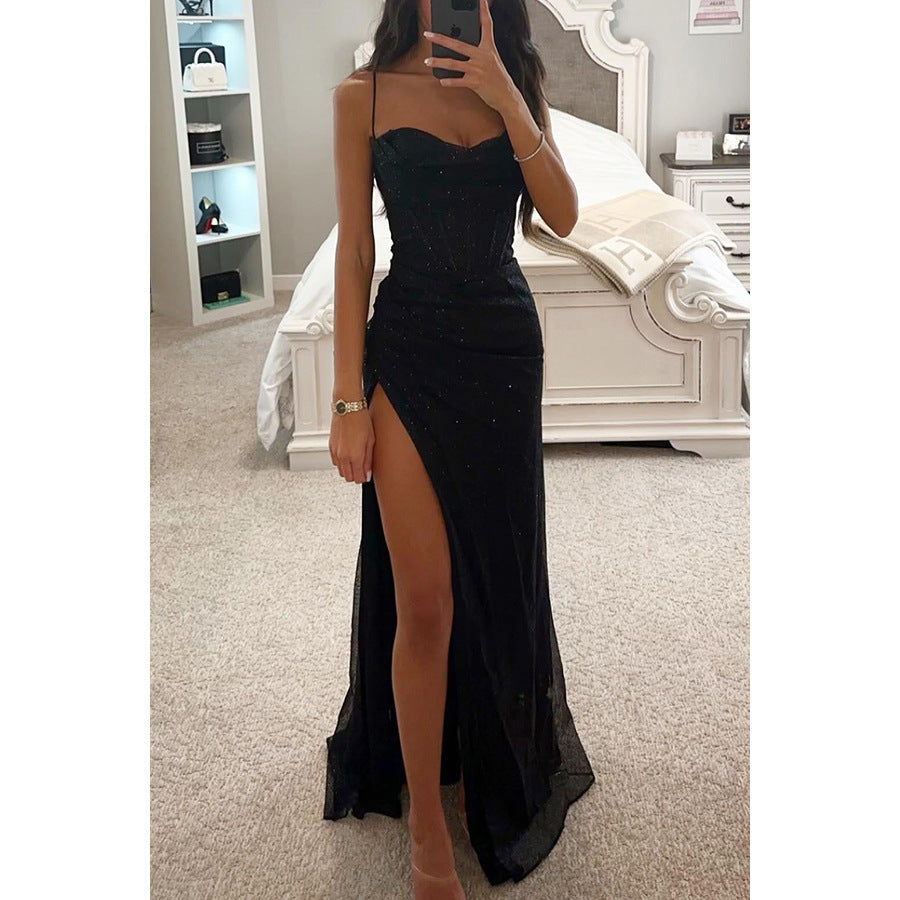 Women's Brilliant Beautiful Suspender Dress, Evening Gown, Women's dress Distinguished Fine Apparel Black L