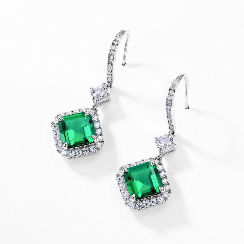 Women's S925 Silver Emerald Square Earrings – Timeless Glamour in Every Detail ladys earrings Distinguished Fine Apparel