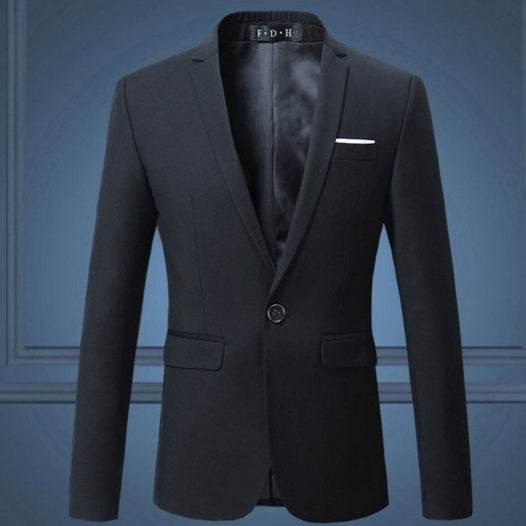 Spring And Autumn Solid Color Casual One Button Gent's Coat gents jacket Distinguished Fine Apparel Black 2XL