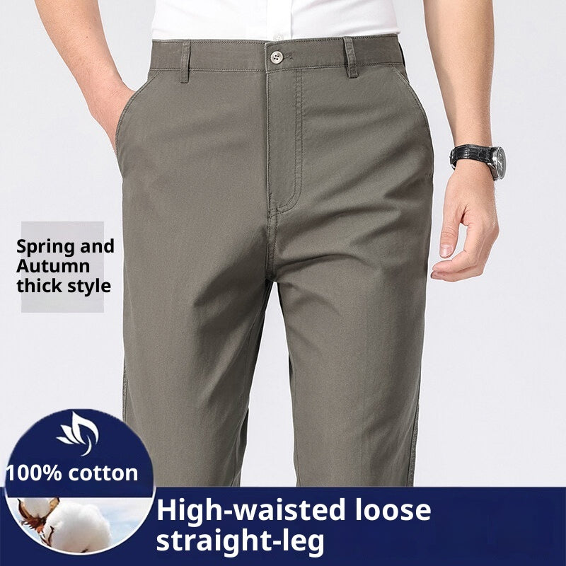 Men's Casual Straight-leg Cotton Plus Size Trousers mens pants Distinguished Fine Apparel Army Green Thick 29