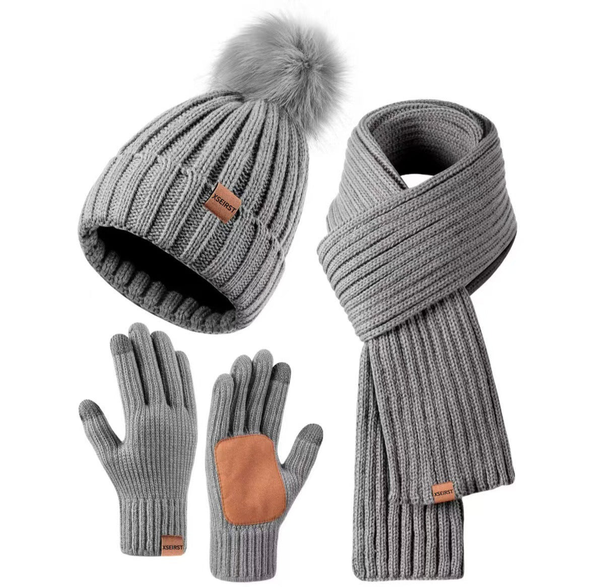 Men's And Women's Knitted Hat Scarf Gloves hat skarf gloves set Distinguished Fine Apparel Gray Suit