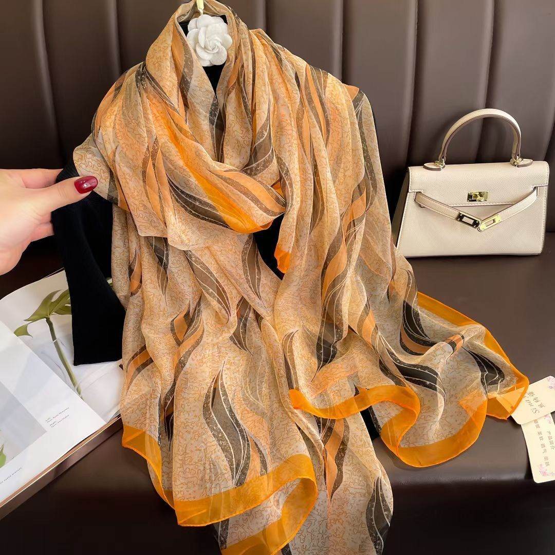 Elegant ladys Scarf - Long Elegant Vibrant ladys skafs Distinguished Fine Apparel Orange Waves 180CMto130CM