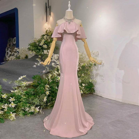 Exquisite Elegant Ladies Formal Evening Gown - Maxi, Halter, Off Shoulder ladys gown Distinguished Fine Apparel