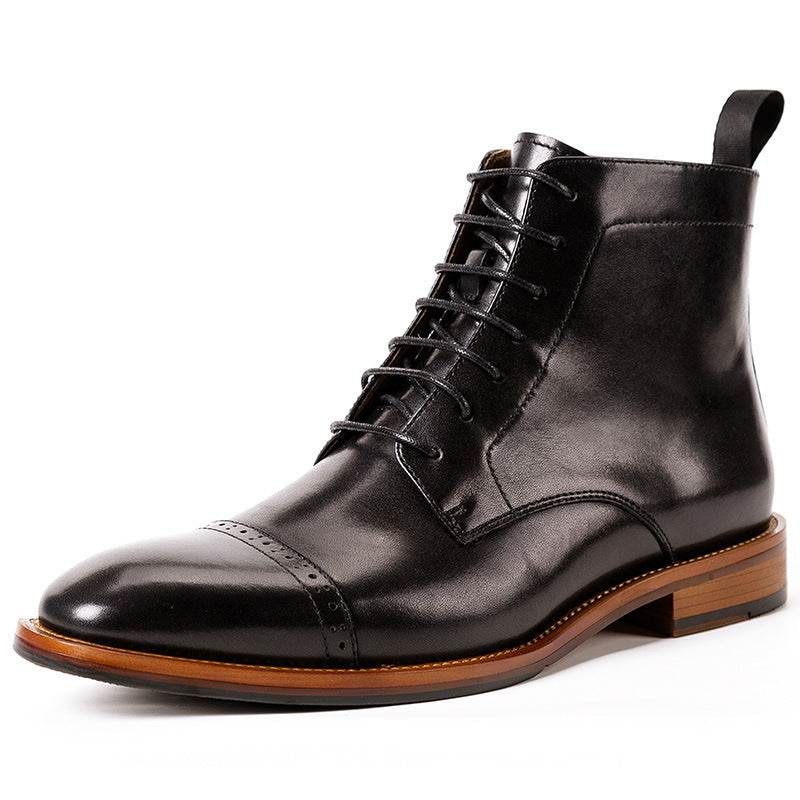 High-top Lace-up Men's Leather Boots - Genuine Leather British Style gents shoes Distinguished Fine Apparel Black 38