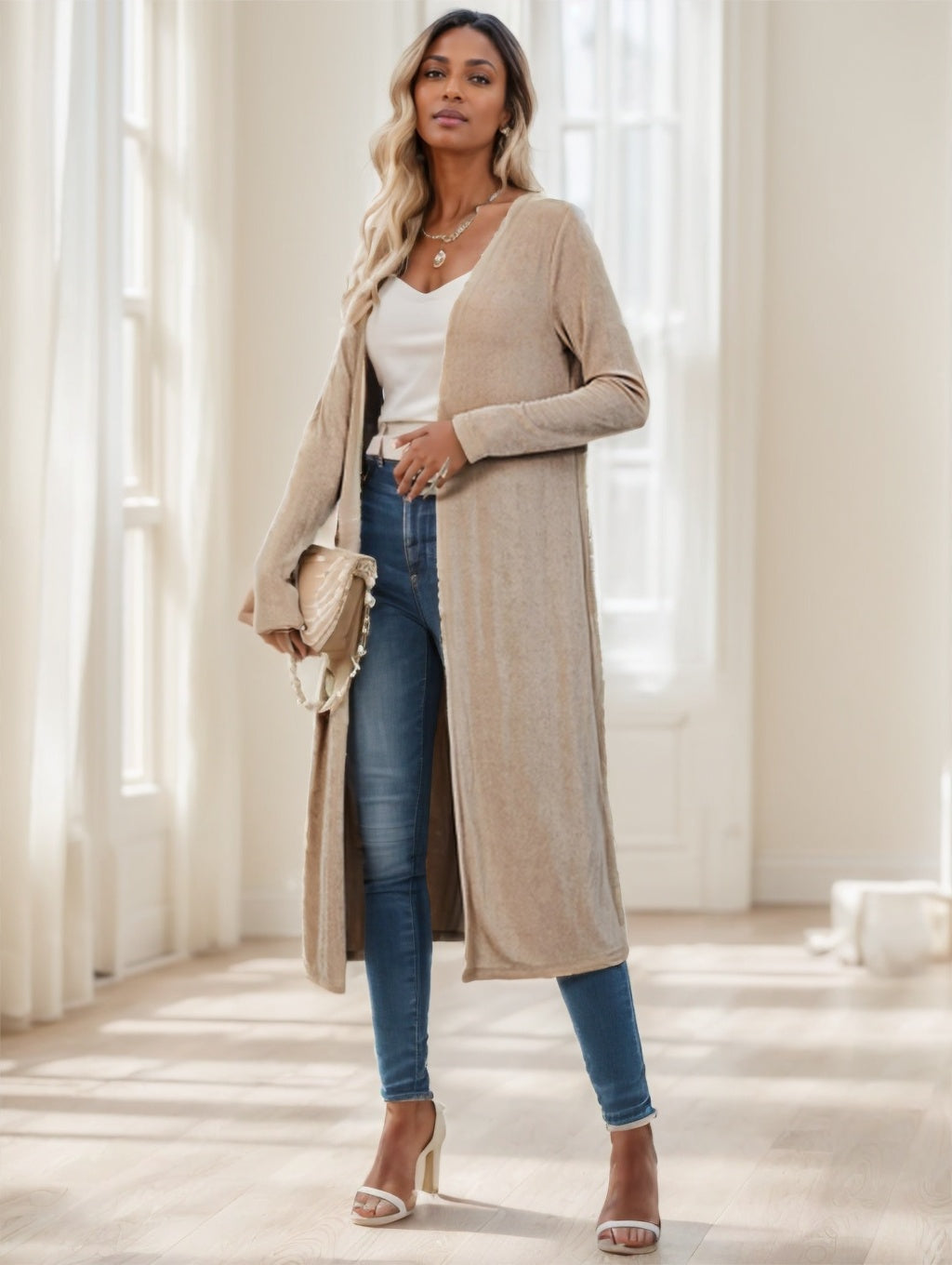 Women's Longline Knitted Cardigan - Distinguished Fine Apparel women's cardigan Distinguished Fine Apparel