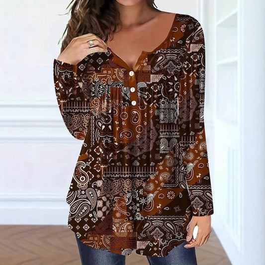 Loose-fit Buttoned V-neck Womens shirt womens shirt Distinguished Fine Apparel