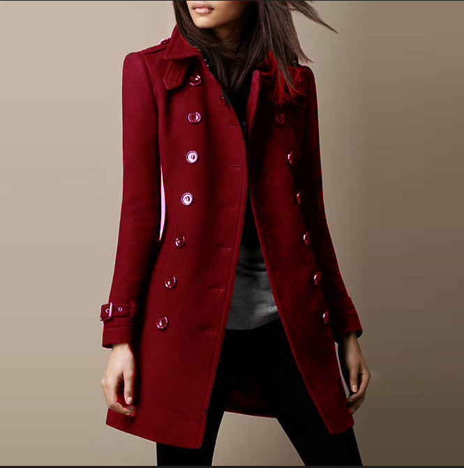 Lady's Lined Double-breasted Wool Overcoat - Elegant's For Autumn womens coat Distinguished Fine Apparel Red S
