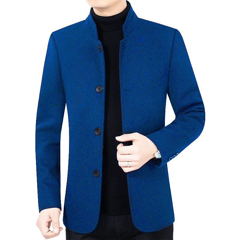 Stand Collar Wool Woolen Jacket Casual Coat mens coat Distinguished Fine Apparel JK2101 Sapphire Blue 170 M