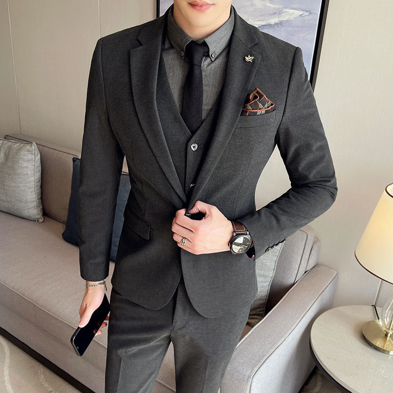 Plus Size Mens Suit - Three-piece Suit mens suit Distinguished Fine Apparel Dark Gray S