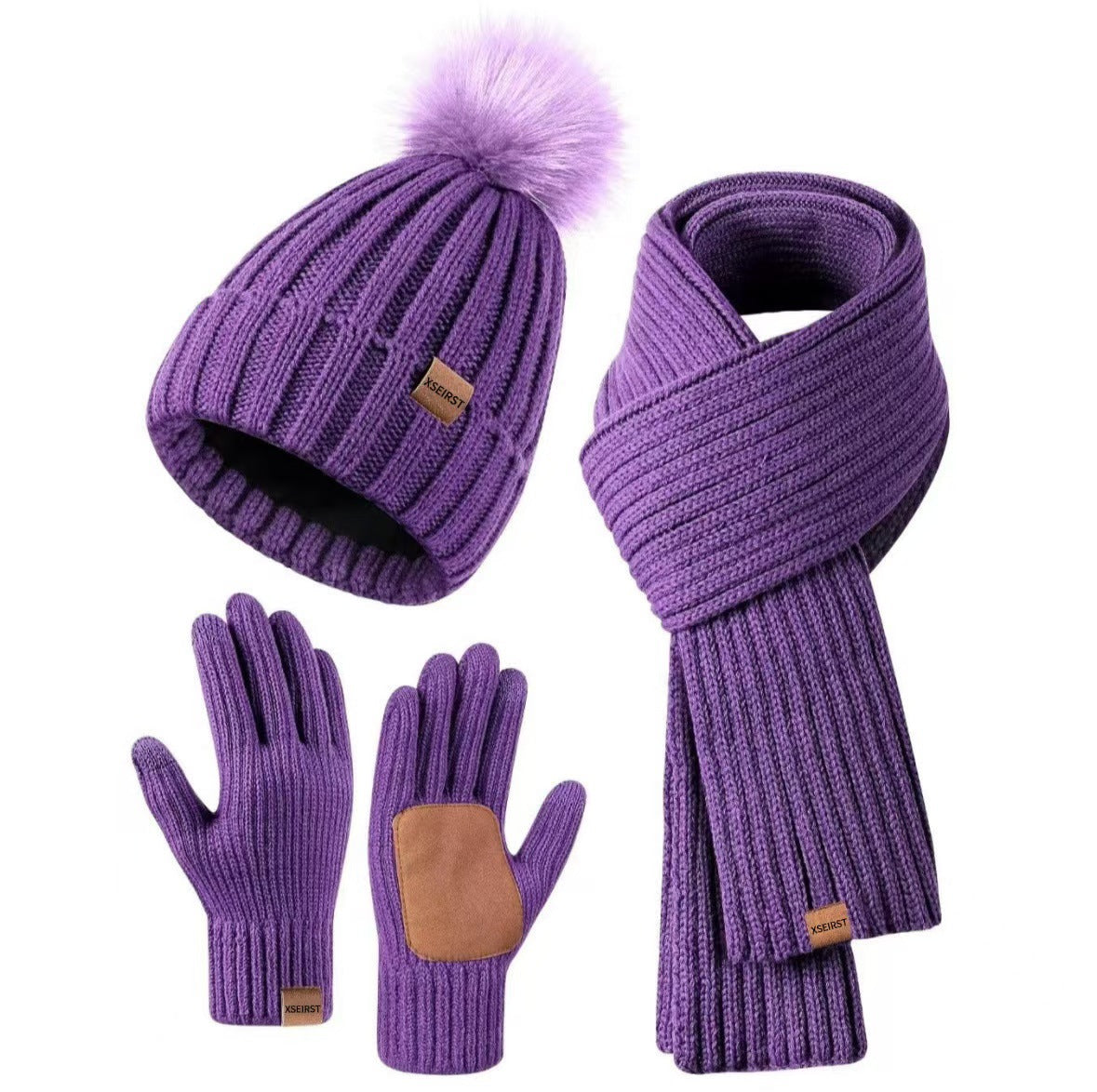 Men's And Women's Knitted Hat Scarf Gloves hat skarf gloves set Distinguished Fine Apparel Purple Suit