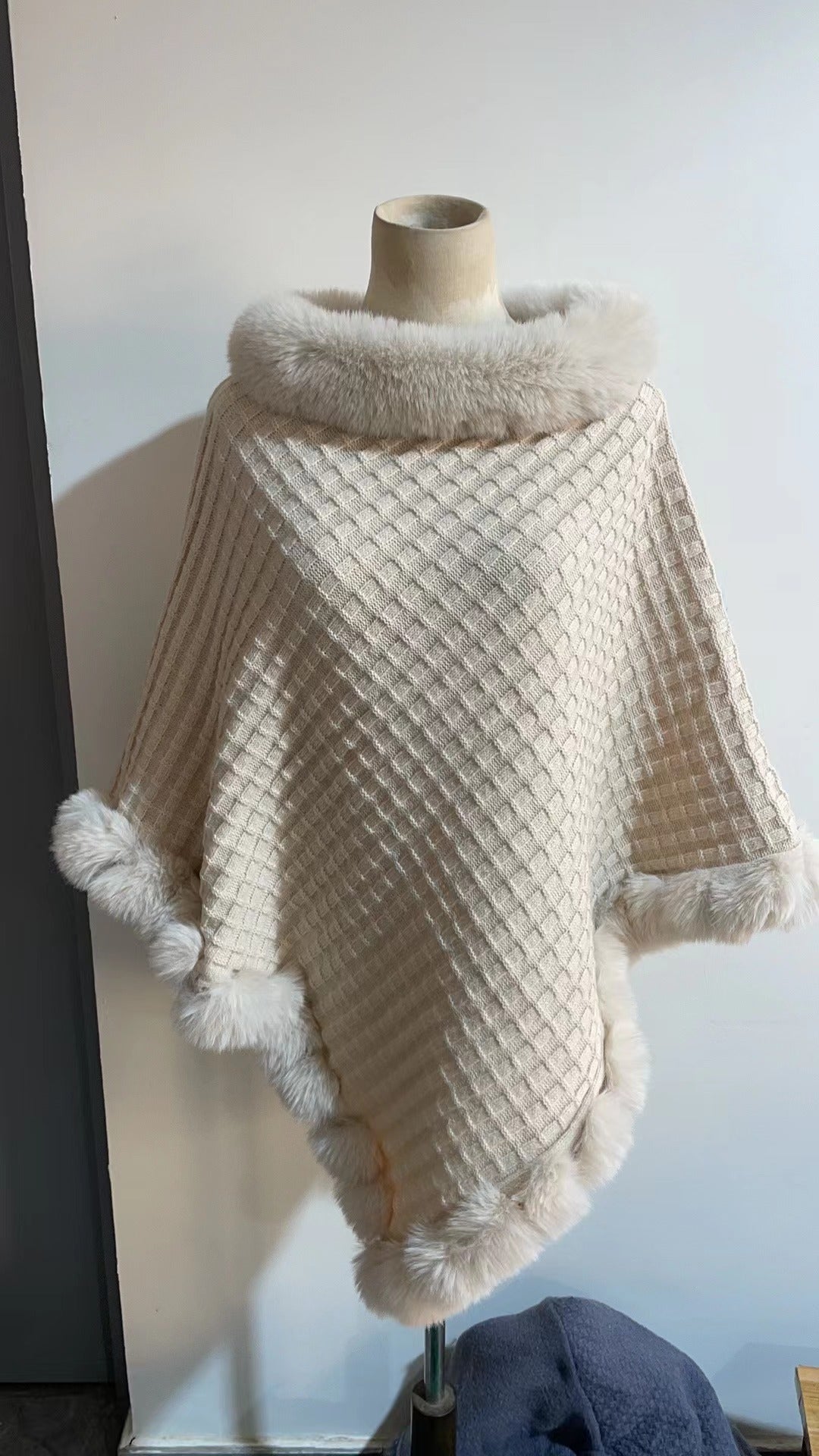 Women's Shawl Cape Luxury Rabbit Fur Collar - Graceful Cloak Outerwear lady's shawl Distinguished Fine Apparel Beige