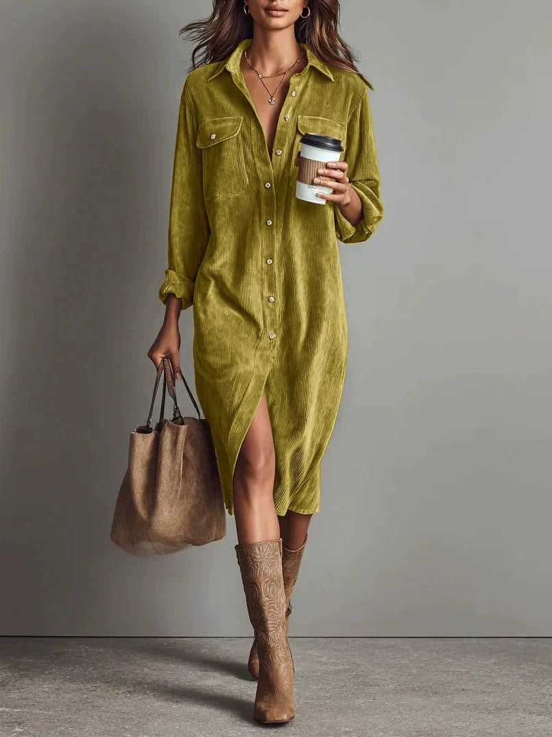 Ladies Sophisticated Long Collard Button Up Dress womens dress Distinguished Fine Apparel