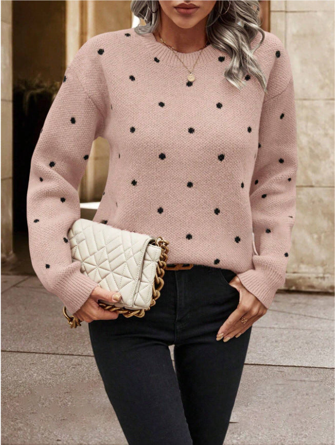 Women's Pullover Sweater Polka Dot Print Knitwear womens top Distinguished Fine Apparel Pink S