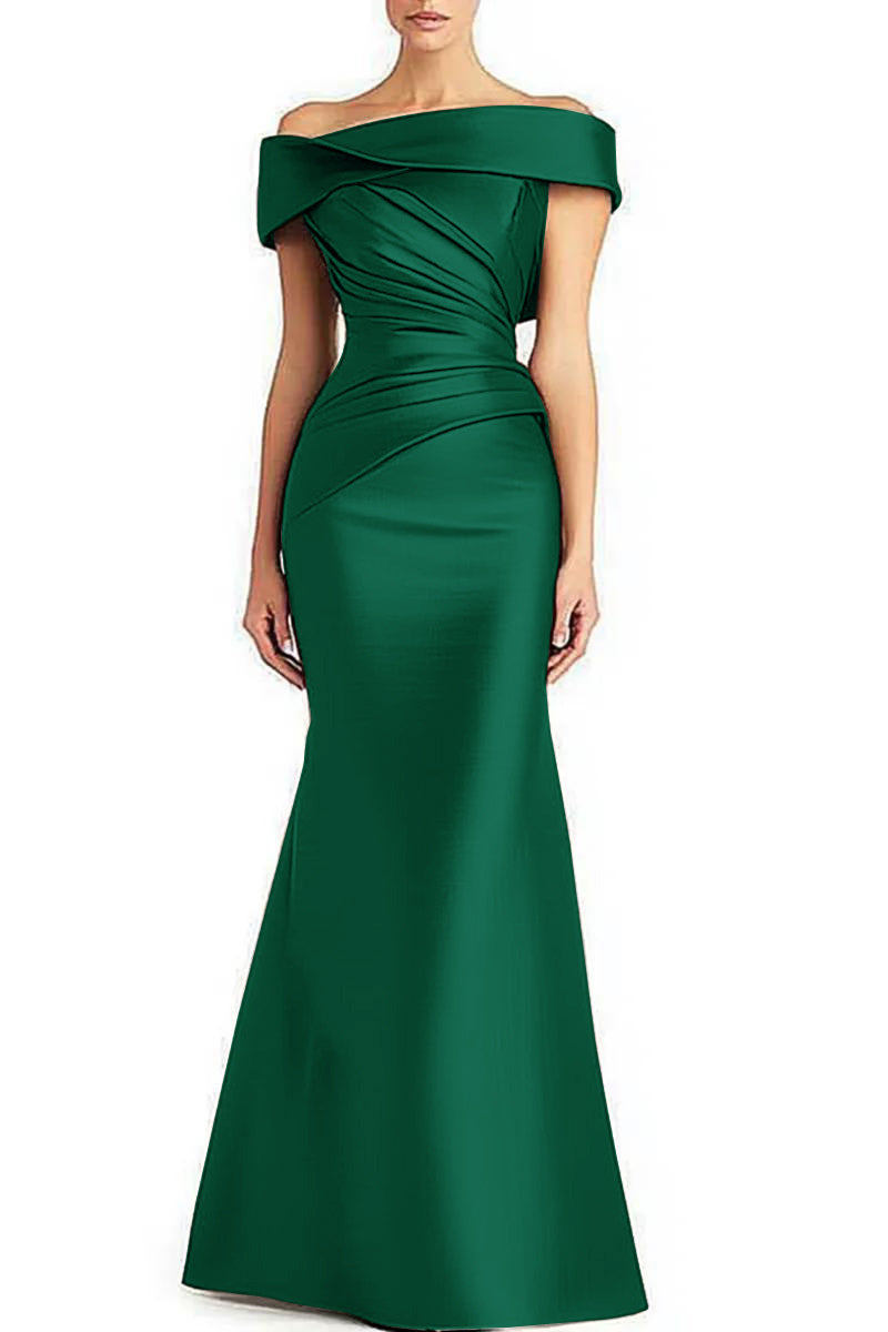 Evening Formal Dress Pleated Off-shoulder Elegant Maxi Dress Mother Of The Bride Evening Gown Distinguished Fine Apparel Green US2